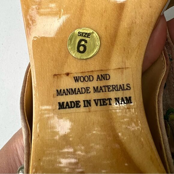 Woodies Vintage Shoes Wooden Wedge Sandals HAND PAINTED PALM TREES Clogs Sz 6 - Picture 6 of 15